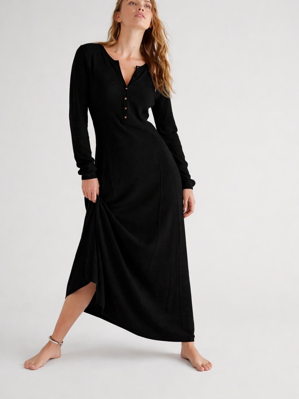 Free People Beach Black Long-Sleeve Maxi Dress